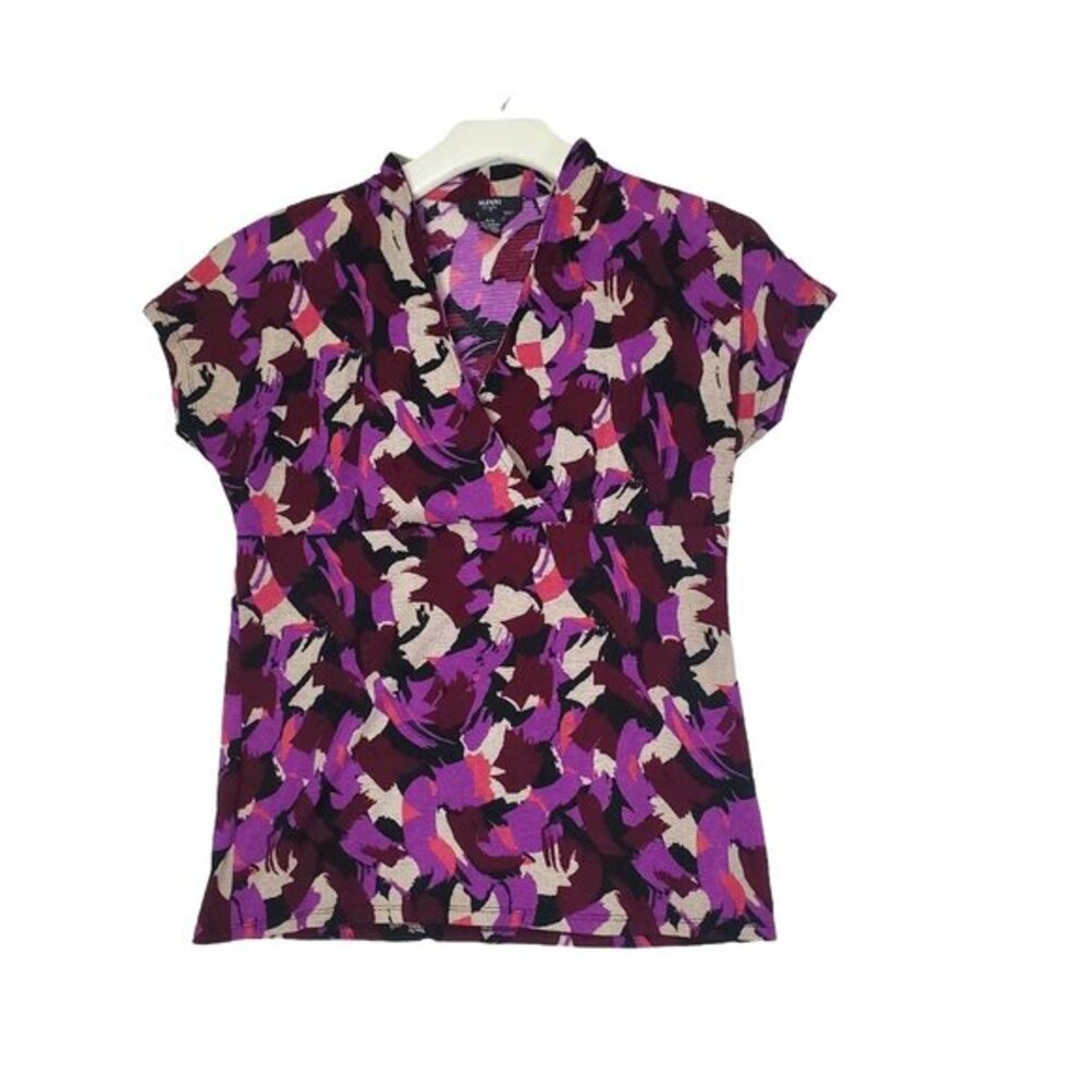 ALFANI Womens Blouse Top SP Faux Wrap Surplice‎ Purple Semi-Sheer Stretchy